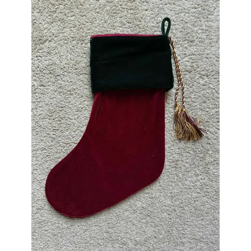 Harvey Lewis Embroidered Monogrammed D Christmas Stocking Red/Green Velvet - Picture 2 of 3